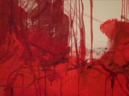 Close up of red, dripping painting by Emin