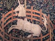 unicorn in fenced garden tapestry detail