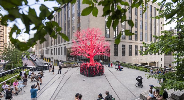 Pamela Rosenkran, Old Tree, 2023. Steel, polymers, pigments; 23 × 23 × 24 3/5 feet. May 2023 – September 2024 p. 82-83. 