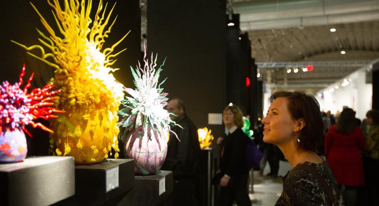 Woman looks at sculpture at SOFA