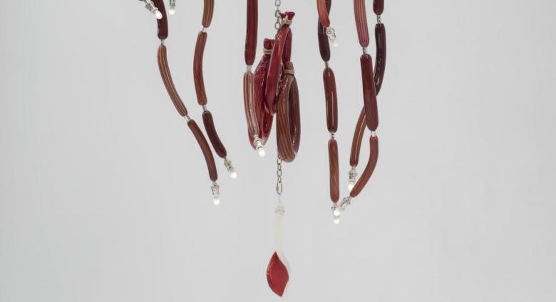 Deborah Czeresko, Meat Chandelier, 2018. Blown glass, metal armature. 96.06" H x 59.84" W x 59.84" D.