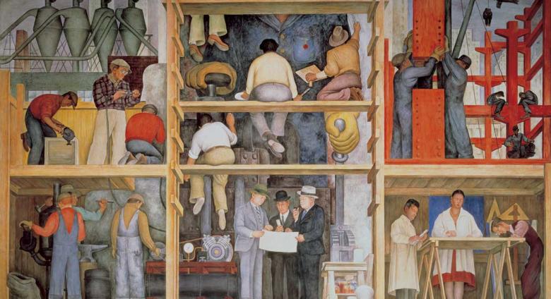 Diego Rivera, Making a fresco, 1931. Mural at "Diego Rivera Gallery", San Francisco Arts Institute.