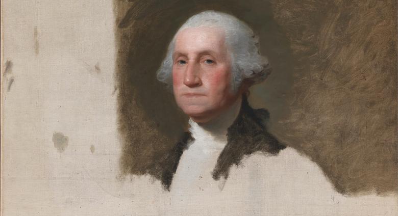 Gilbert Stuart, George Washington (The Athenaeum Portrait), April 12, 1796. Oil on canvas. 47.99 x 37 in. Collection National Portrait Gallery.