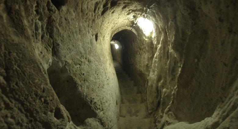 Interior view of Derinkuyu, an underground city of Cappadocia, Turkey. 