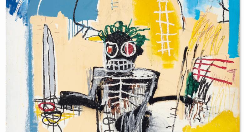 signed and dated ‘Jean-Michel Basquiat 1982’ (on the reverse) acrylic, oilstick and spray paint on wood panel 72 x 48 in.