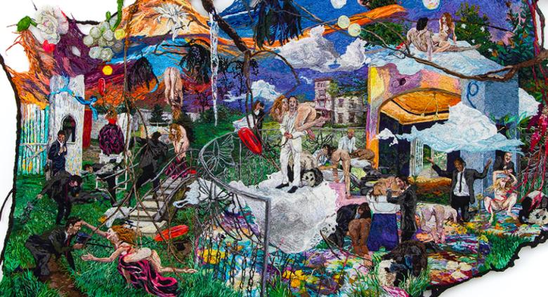 Sophia Narrett embroidered painting of a fantastical scene