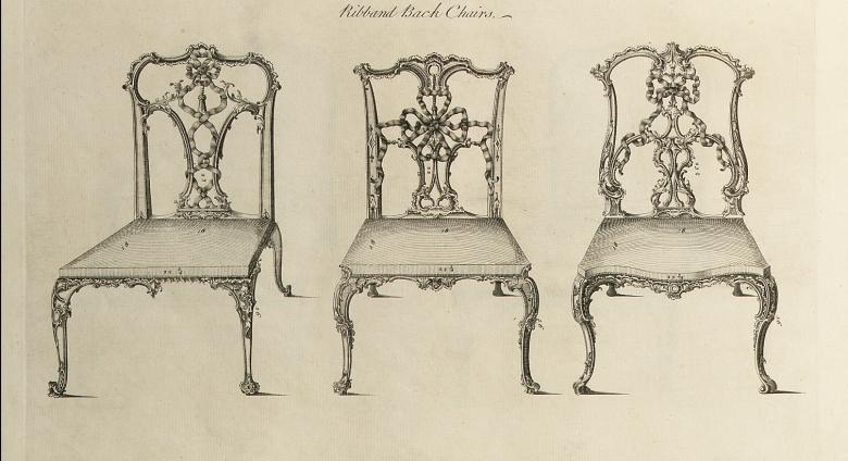 Thomas Chippendale, The Gentleman and Cabinet-maker's Director: Being a Large Collection of . . . Designs of Household Furniture in the Gothic, Chinese and Modern Taste . . ., 1754. Printed book, engraved plates. 17 3/4 x 12 1/4 x 2 inches (45 x 31 x 5 cm).