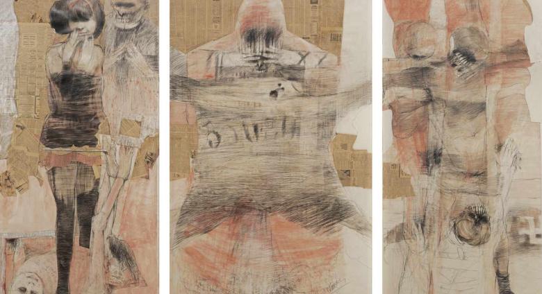 Mauricio Lasansky, Triptych, 1963-71. The Nazi Drawings,Levitt Foundation.