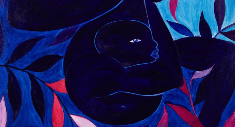 Tunji Adeniyi-Jones painting of a nude figure in dark blues