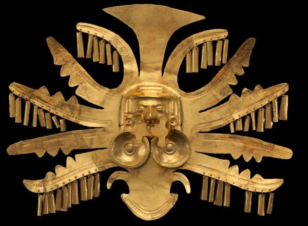 Unknown, Headdress Ornament, 1st–7th century. Made in Colombia, Calima (Yotoco). Gold. 8 1/2 × 11 1/2 ×1 1/4 in. (21.6 × 29.2 × 3.2 cm). The Met. Gift and Bequest of Alice K. Bache, 1966, 1977. 66.196.24.