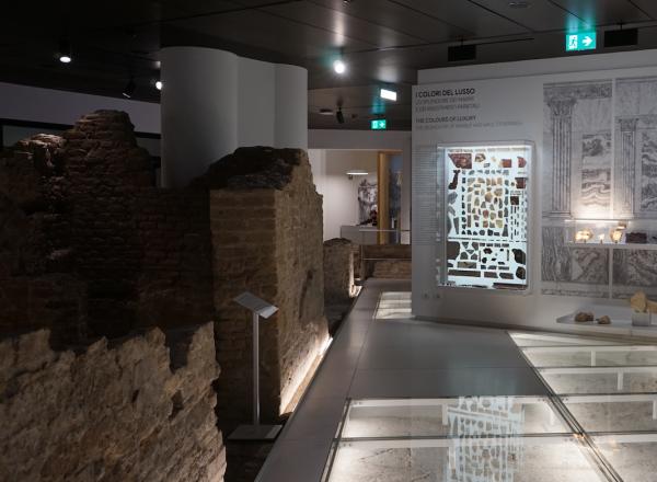 Interior View of Museo Ninfeo. Photo by Christopher Siwicki.One can see glass covered sections of floor scattered through the museum that reveal archeological sites