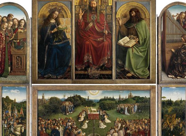 Hubert and Jan van Eyck, Interior Panels of the Ghent Altarpiece, 1432. Saint Bavo's Cathedral, Belgium.