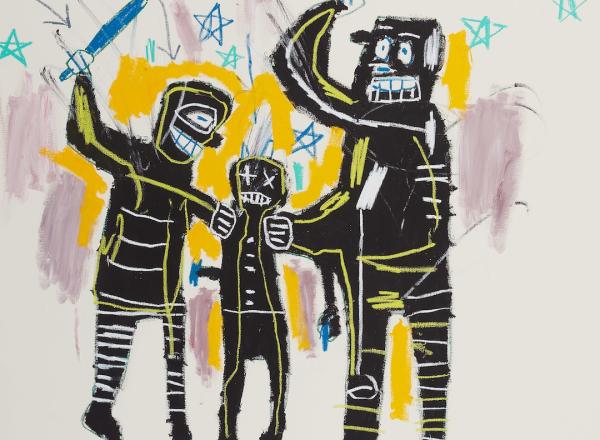 Jean-Michel Basquiat, Jailbirds, 1983. Acrylic and oil stick on canvas. 65 x 90.5 in.