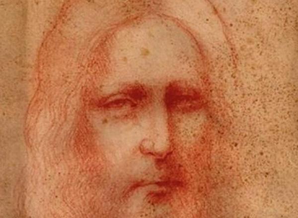 da vinci drawing in red pencil of a Jesus' face