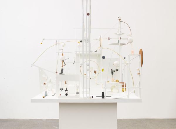 Christina Kruse, Lunapark, 2021. Plaster, wood, brass, metal, glass, soapstone, alabaster, paint. 76 x 42 x 43 inches.