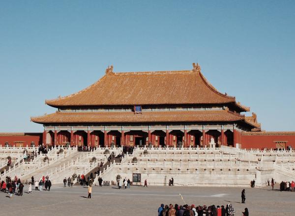 View of forbidden city building with crowd