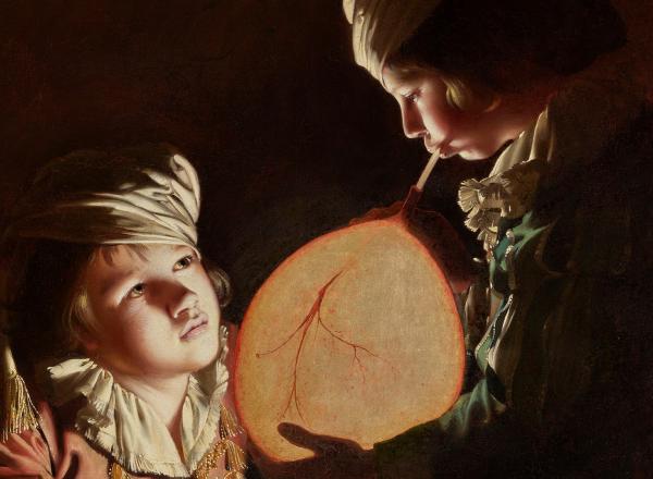 Joseph Wright of Derby, Two Boys with a Bladder, oil painting